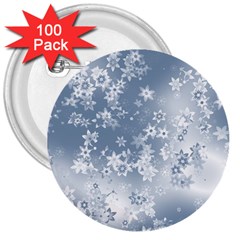 Faded Blue White Floral Print 3  Buttons (100 Pack)  by SpinnyChairDesigns