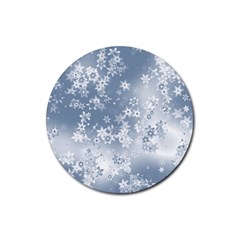 Faded Blue White Floral Print Rubber Coaster (round)  by SpinnyChairDesigns