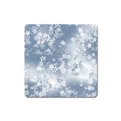 Faded Blue White Floral Print Square Magnet by SpinnyChairDesigns