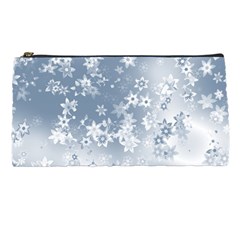 Faded Blue White Floral Print Pencil Case by SpinnyChairDesigns