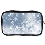 Faded Blue White Floral Print Toiletries Bag (Two Sides) Front