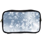 Faded Blue White Floral Print Toiletries Bag (Two Sides) Back