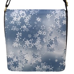 Faded Blue White Floral Print Flap Closure Messenger Bag (s) by SpinnyChairDesigns