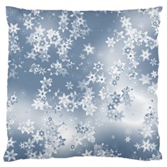 Faded Blue White Floral Print Large Flano Cushion Case (one Side) by SpinnyChairDesigns