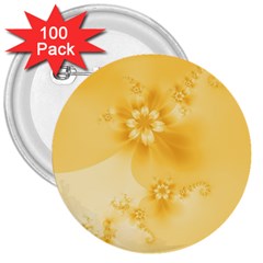 Saffron Yellow Floral Print 3  Buttons (100 Pack)  by SpinnyChairDesigns