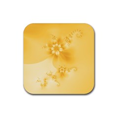 Saffron Yellow Floral Print Rubber Coaster (square)  by SpinnyChairDesigns