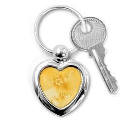 Saffron Yellow Floral Print Key Chain (heart) by SpinnyChairDesigns