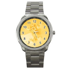 Saffron Yellow Floral Print Sport Metal Watch by SpinnyChairDesigns