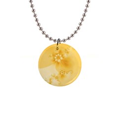 Saffron Yellow Floral Print 1  Button Necklace by SpinnyChairDesigns