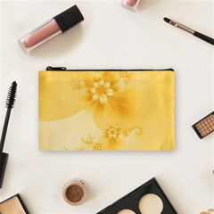 Saffron Yellow Floral Print Cosmetic Bag (small) by SpinnyChairDesigns