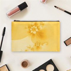 Saffron Yellow Floral Print Cosmetic Bag (medium) by SpinnyChairDesigns