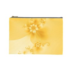 Saffron Yellow Floral Print Cosmetic Bag (large) by SpinnyChairDesigns