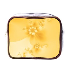 Saffron Yellow Floral Print Mini Toiletries Bag (one Side) by SpinnyChairDesigns