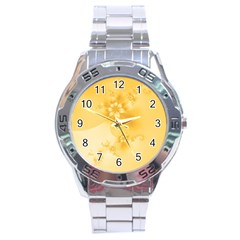 Saffron Yellow Floral Print Stainless Steel Analogue Watch by SpinnyChairDesigns