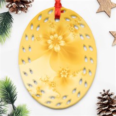 Saffron Yellow Floral Print Ornament (oval Filigree) by SpinnyChairDesigns