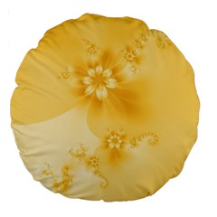 Saffron Yellow Floral Print Large 18  Premium Round Cushions by SpinnyChairDesigns