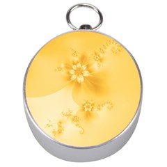 Saffron Yellow Floral Print Silver Compasses by SpinnyChairDesigns