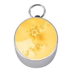 Saffron Yellow Floral Print Mini Silver Compasses by SpinnyChairDesigns