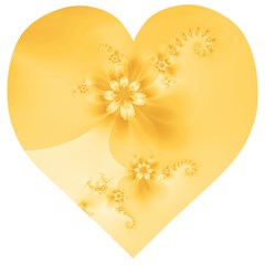 Saffron Yellow Floral Print Wooden Puzzle Heart by SpinnyChairDesigns