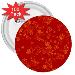 Orange Red Floral Print 3  Buttons (100 Pack)  by SpinnyChairDesigns