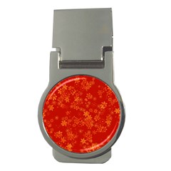 Orange Red Floral Print Money Clips (round)  by SpinnyChairDesigns