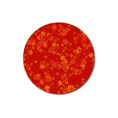 Orange Red Floral Print Magnet 3  (round) by SpinnyChairDesigns