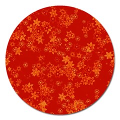 Orange Red Floral Print Magnet 5  (round) by SpinnyChairDesigns