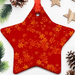 Orange Red Floral Print Star Ornament (two Sides) by SpinnyChairDesigns