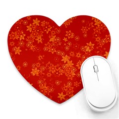 Orange Red Floral Print Heart Mousepads by SpinnyChairDesigns