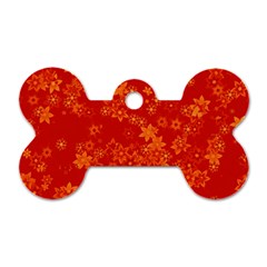 Orange Red Floral Print Dog Tag Bone (one Side) by SpinnyChairDesigns