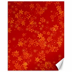 Orange Red Floral Print Canvas 11  X 14  by SpinnyChairDesigns