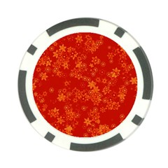 Orange Red Floral Print Poker Chip Card Guard by SpinnyChairDesigns