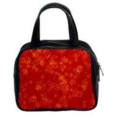 Orange Red Floral Print Classic Handbag (two Sides) by SpinnyChairDesigns