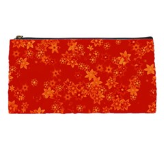 Orange Red Floral Print Pencil Case by SpinnyChairDesigns