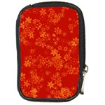 Orange Red Floral Print Compact Camera Leather Case Front