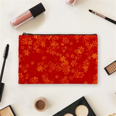 Orange Red Floral Print Cosmetic Bag (medium) by SpinnyChairDesigns