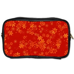 Orange Red Floral Print Toiletries Bag (two Sides) by SpinnyChairDesigns