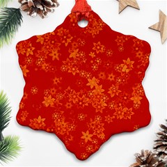 Orange Red Floral Print Snowflake Ornament (two Sides) by SpinnyChairDesigns