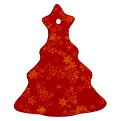 Orange Red Floral Print Christmas Tree Ornament (two Sides) by SpinnyChairDesigns