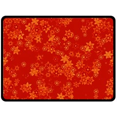 Orange Red Floral Print Double Sided Fleece Blanket (large)  by SpinnyChairDesigns