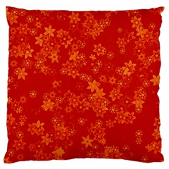 Orange Red Floral Print Large Flano Cushion Case (one Side) by SpinnyChairDesigns