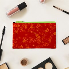 Orange Red Floral Print Cosmetic Bag (xs) by SpinnyChairDesigns