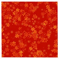 Orange Red Floral Print Wooden Puzzle Square by SpinnyChairDesigns