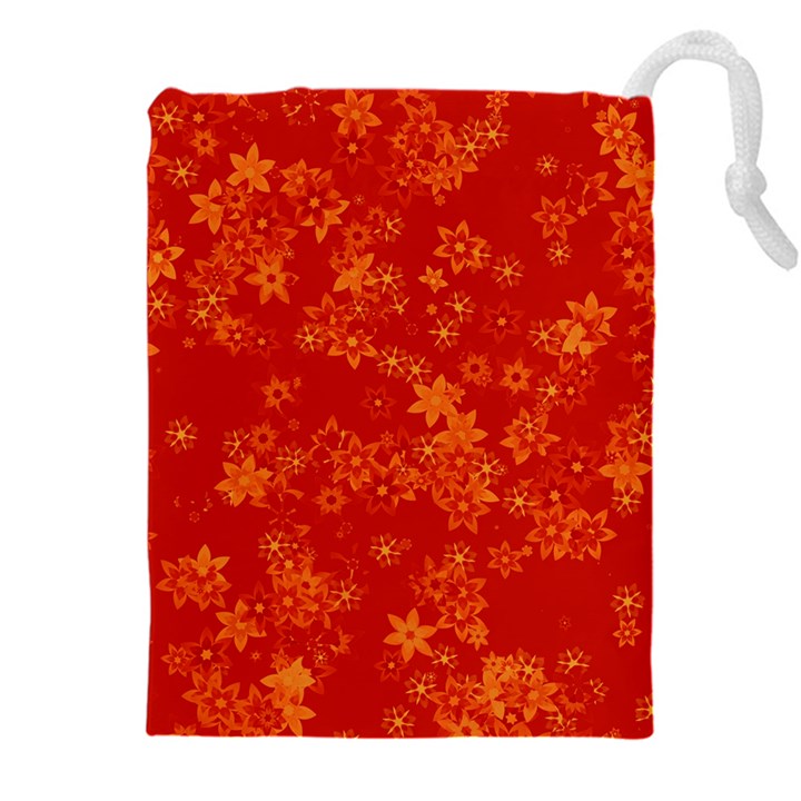 Orange Red Floral Print Drawstring Pouch (4XL)