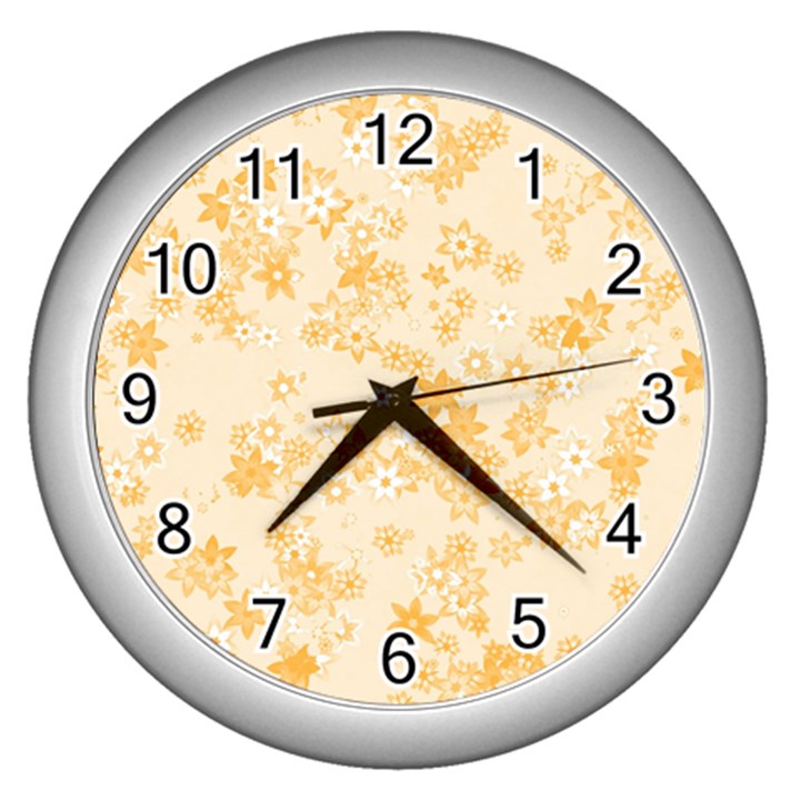 Yellow Flowers Floral Print Wall Clock (Silver)