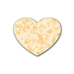 Yellow Flowers Floral Print Rubber Coaster (heart)  by SpinnyChairDesigns