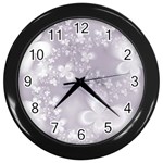 Pale Mauve White Flowers Wall Clock (Black) Front