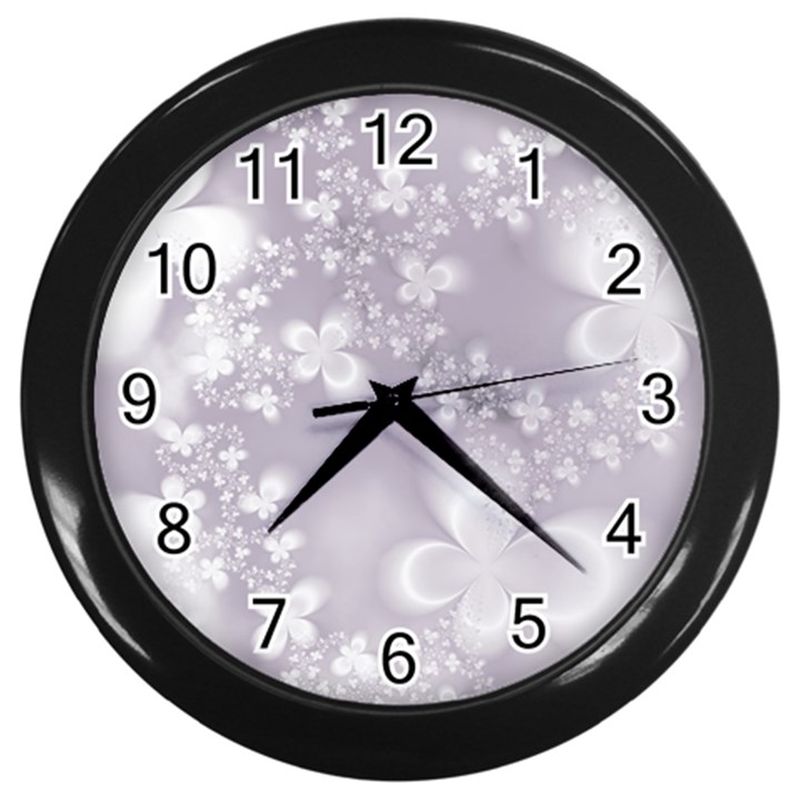 Pale Mauve White Flowers Wall Clock (Black)