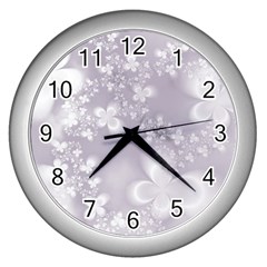 Pale Mauve White Flowers Wall Clock (silver) by SpinnyChairDesigns