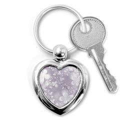 Pale Mauve White Flowers Key Chain (heart) by SpinnyChairDesigns